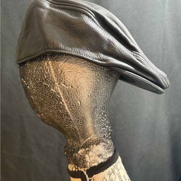 Vintage 2000s Harley Davidson Motorcycles Leather Newsboy Hat Black large - Picture 5 of 11